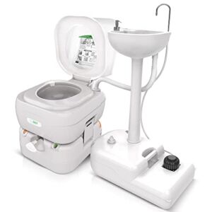 3BEP Portable Sink and Toilet Combo for Camping | 19 L Hand Washing Station Large Capacity Outdoor RV Toilet and Sink Upgraded 2022 For Camping Traveling & More, White