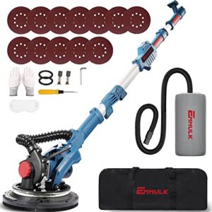 Enhulk Drywall Sander, 900W 7.2A Electric Drywall Sander with Vacuum Auto Dust Collection, 6 Variable Speed 800-1800RPM, Double-Deck LED Lights, Extendable & Foldable Handle, 12 Sanding Discs