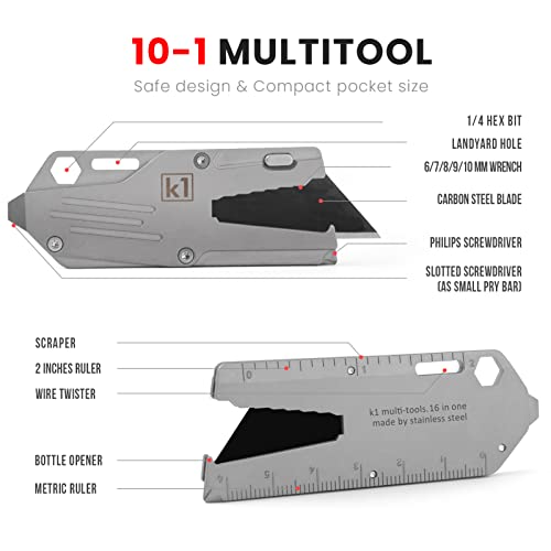 ITOKEY Multitool knife, EDC Keychain Knife with Bottle Opener, Pocket Box Cutter Utility Knife, Wrench, Pry Bar Tool, Ruler, Screwdriver, Extra 10 Razor Blades and Small Hex Bit, Multi Tool for Men | The Storepaperoomates Retail Market - Fast Affordable Shopping