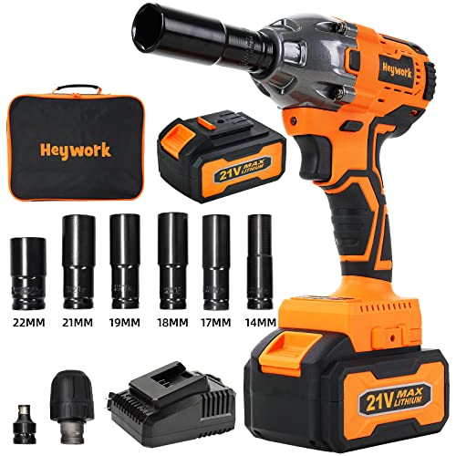 Heywork Cordless Impact Wrench，1/2″ Impact Gun 260 Ft-lbs (350N.m) and 3700RPM, 4.0Ah Li-ion Battery with Fast Charger, 6pcs Sockets, Power Impact Wrench For Car/Home | The Storepaperoomates Retail Market - Fast Affordable Shopping
