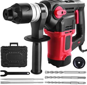 Cornesty 1-1/4 Inch Rotary Hammer Drill, SDS-Plus 12.5 Amp Heavy Duty Hammer Drill Vibration Control Safety Clutch, 6 Speeds,360°Rotating Handle, Including 3 Drill Bits,Flat Chisels, Point Chisels