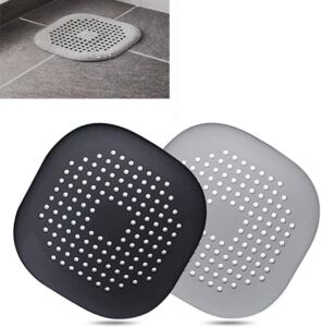 Hair Drain Cover Shower Catcher – Square Silicone Hair Stopper with Suction Cup, Easy to Install Suit for Bathroom, Bathtub, Kitchen Strainer 2 Pack（Black&Gray）