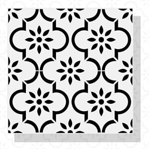 Midenco 4 Pieces Simply Scandinavian Floor Tile Stencil 12 x 12 Inch, Moroccan Wall Stencils For Painting Large Pattern, Concrete Stencils For Patio, Reusable Laser Cut Paint Stencil For Home Makeover