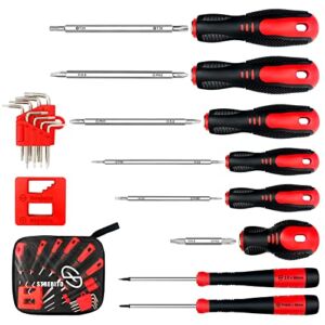STREBITO Screwdriver Set 17-Piece, Assorted Phillips Slotted Torx Screw Driver Set with Magnetizer Demagnetizer Tool, Cushion Grip Screw Driversets Set – 6 Phillips, 6 Flat Head, T5-T30 Torx Security