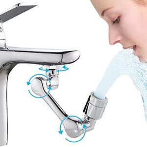 FYLFOTA Upgrade Universal Splash Faucet Aerator, 1080° Big Angle Swivel Kitchen Bathroom Aerator, 2 Spray Modes Faucet Extender for Bathroom Face Washing, Gargle & Eye Flush Adapter