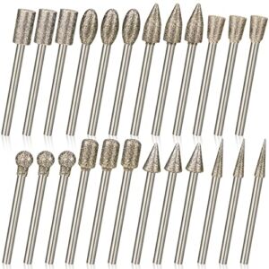 THEKBS 24Pcs Stone Carving Set Diamond Burr Set, Rotary Grinding Burrs Engraving Bits Set with 1/8-inch Shank Universal Fitment Rotary Tool Accessories for Carving, Grinding, Polishing, Engraving
