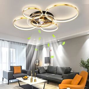 XCOICOER 43.3″ Ceiling Fans with Lights Remote Control, Low Profile Flush Mount Ceiling Fans, Modern Bladeless Ceiling Fan with Lights for Bedroom, Smart Led 3 Color Dimmable Living Room Ceiling Fan