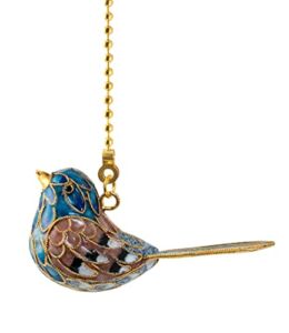 Value Arts Handmade Cloisonne Blue Singing Bird Fan Pull