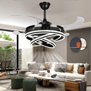 42″Invisible Ceiling Fan Chandelier Light,Modern Crystal DIY Ceiling Fan Light Remote Control 4 Retractable ABS Blades for Bedroom Living Dining Room Decoration (42″, Black)