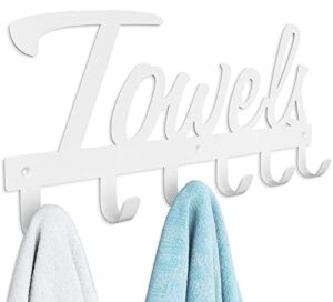 Livelab Towel Rack, Towel Racks for Bathroom Wall Mounted, 6 Hooks White Towel Holder for Bathroom Space Saving, Waterproof Rustproof Easy Install Towel Hanger for Bathroom, Pool, Living Room