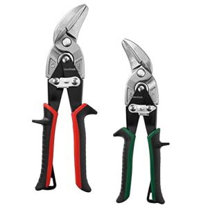 DURATECH 2 Pack 10 Inch Aviation Tin Snips Set, Left and Right Cut, Cr-Mo Steel Blade, Ergonomical Handle with Hang Hole and Safety Latch, for Cut Sheet Metal