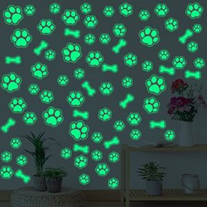 127 Pieces Dog Paw Print Stickers Glow in The Dark Wall Decals Dog Paw Print Wall Decor Dog Wall Stickers Decals Luminous Removable Vinyl Dog Paw Bone Wall Decals for Kids Nursery Bedroom Living Room