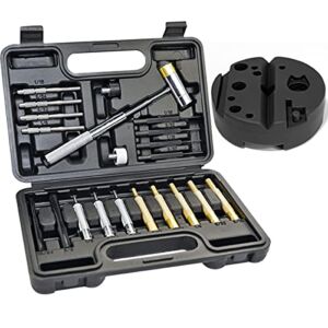BESTNULE Punch Set, Punch Tools, Roll Pin Punch Set, Made of Solid Material Including Steel Punch and Hammer, Ideal for Machinery Maintenance with Organizer Storage Container (with Bench Block)