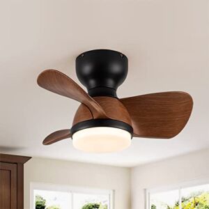 EKIZNSN 22 Inch Small Black Ceiling Fan with Lights, Modern Low Profile 3 Blade Ceiling Fans Flush Mount for Indoor and Outdoor Space