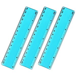 Color Plastic Ruler Straight Ruler Measuring Tool 6 Inch Ruler Set Rulers Bulk 3 Pack(Blue)