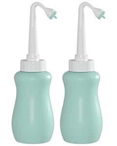 2 Pack Travel Bidet Bottle,Upside Down Peri Bottle for Postpartum Care,Portable Handheld 300ml Bidet Sprayer,Travel Bag Pointed Nozzle for Personal Hygiene Care,Perineal Recovery,Outdoor-Green Bottle