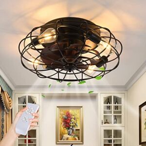 Flush Mount Ceiling Fans with Lights, 3-Speed Reversible Ceiling Fan with Remote Control, 4xE26 Bases, 20 inch, Black