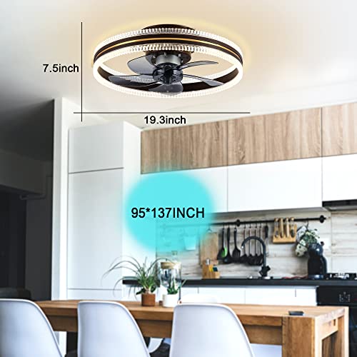 Low Profile Ceiling Fans With Lights Remote Control, 20” Modern Smart Flush Mount Enclosed Led Ceiling Fan, 3 Colors/3 Speeds/Timer, Bladeless Farmhouse Quiet Fandeliers for Indoor/Dining Kids Room | The Storepaperoomates Retail Market - Fast Affordable Shopping