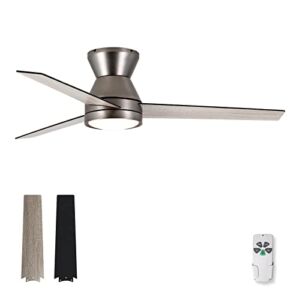 Homeybuff Flush Mount Ceiling Fan with Lights Remote Control, 3 Speed, 52-Inch, Antique Nickel(3-Blades)