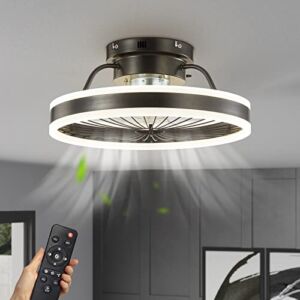 Modern Ceiling Fans with Lights, Black Small Ceiling Fan, Dimmable 3 Color 3 Speeds Timing, Low Profile Ceiling Fan with light for Kids Room, Bedroom, Study Room(With Light and Remote Control)