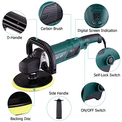 Buffer Polisher, Wayjoy 12.5A 1500W Rotary Car Polisher, 6-Speed Buffer Waxer with 6” and 7“ Backing Plate, Buffer Polisher with D & Side Handle and LCD Display, 4 Foam Pads | The Storepaperoomates Retail Market - Fast Affordable Shopping