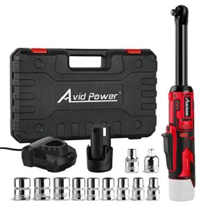 AVID POWER 3/8″Extended Cordless Electric Ratchet Wrench, 60N.m(44.2 Ft-lbs) 12V Power Ratchet Wrench Kit, Variable Speed Trigger, 10 Sockets & 2.0Ah Li-Ion Battery