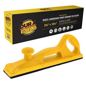 Dura-Gold Pro Series Rigid Longboard Hand Sanding File Block with Both Hook & Loop Backing and PSA Backing Conversion Adapter Pad – For Continuous Rolls or 16-1/2″ x 2-3/4″ Sandpaper Sheets, Auto Wood