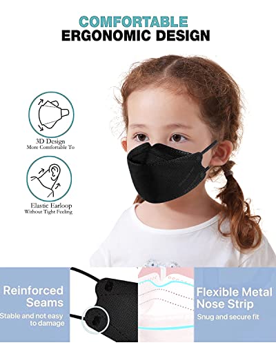 ZDU KF94 Face Mask for Kids, 50 PCS Kids Face Masks, 4 Layer Kids Disposable Face Masks for Children,3D Fish Shaped Face Mask, Black, 50 Count (Pack of 1) | The Storepaperoomates Retail Market - Fast Affordable Shopping