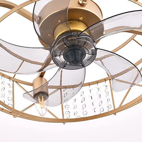 Ceiling Fan with Lights Remote Control, 20″ Caged Crystal Ceiling Fan 3-Speed Adjustable Gold Flush Mount Modern Ceiling Fan, Living Room, Kitchen, 4xE27 Bulb Base(No Bulbs） | The Storepaperoomates Retail Market - Fast Affordable Shopping