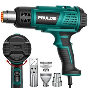 Heat Gun, PRULDE Heavy Duty Variable Temperature Control Hot Air Gun 122℉~1202℉, Dual Fan Settings with 6.56Ft UL Cord for Crafts, Shrink Tubing/Wrapping, Paint Removal HG0240-US