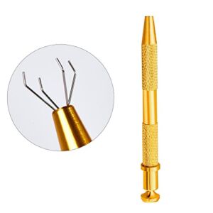 Tweezers Stainless Steel 4-Claw Pick up Tool Jeweler’s Pick-Up Tool, 4 Prongs BGA Chip Pick for Small Parts Pickup, Grabber for Tiny Objects in Home Beracky, SIC Terp Pearls (1Pack Golden Color)