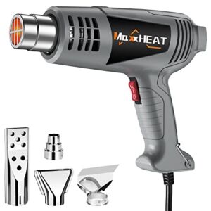 Heat Gun, MAXXHEAT 1600W Hot Air Gun Kit with Dual Temperature Setting (572℉~1112℉), Fast Heating Tool with 4 Nozzles for Crafts, Shrink Tubing/Wrapping, Stripping Paint, Epoxy Resin