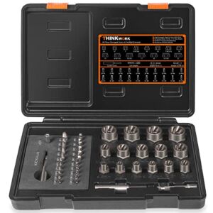 THINKWORK Damaged Screw Extractor Set & Bolt Extractor Set, 2-21mm, 39-Piece Stripped Screw Remover, Lug Nut Remover for Removing Damaged, Frozen, Rusted, Rounded-Off Bolts, Nuts & Screws