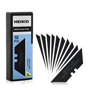 Utility Knife Blades by HEIKIO, Pack of 10 Standard Replacement Blades for Heavy Duty Utility Knives and Box Cutters, Made of Black Carbon Steel, Thicker and Sharper than Normal Silver Blades