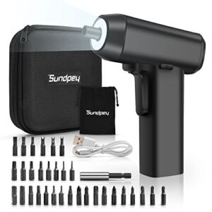Cordless Electric Screwdriver Set – Small Automatic Black Screw Driver Kit 5 N.m Torque USB Rechargeable Power 33 in 1 3.6V Smart Battery Sundpey Screwdriver with LED Work Light for Home Improvement