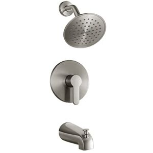 VANTENCY Tub Shower Faucet Set with Valve, Bath Tub Faucet set with 6 Inch Rain Shower, Shower Faucet Set Complete Brushed Nickel, 1.8 GPM