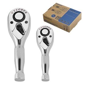 UYECOVE Ratchet Wrench Set, 1/4″, 3/8″ Drive 2pcs Ratchet Set, 72-Tooth Reversible Quick-Release Head, CR Steel and CR-MO Head