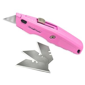 Pink Power Pink Box Cutter Retractable, Pink Utility Knife for Carpet, Cute Box Cutter Knife Heavy Duty with 3 Blades and Storage Compartment – Box Opener Pocket Utility Pink Knife Tools for Women