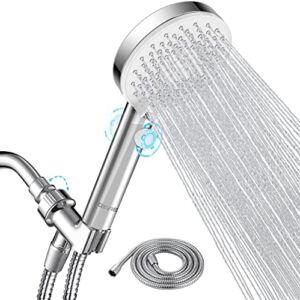 Shower Head High Pressure, 4.5”Rain Handheld Shower Head with Pause Switch, 3 Setting Showerhead with Stainless Steel Hose 71 Inch, Chrome