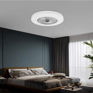 Bladeless Ceiling Fan Lights 23 Inch Enclosed Fan Lamp with Remote 3 Gear Speed Setting LED Fan Chandelier for Bedroom Kitchen Island, White Acrylic Shade