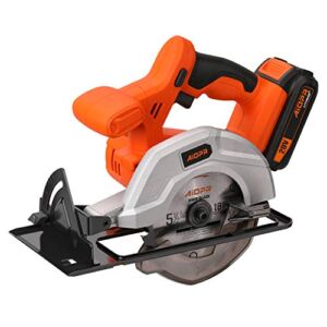 AIOPR 20V 5-1/2″ Cordless Circular Saw with Rip Guide and 2 Blades【97623】
