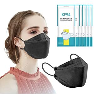 60pcs KF94 mask,Disposable black masks,4 layers protection filter efficiency>95%,Double line nasal frame,Highly elastic ear straps,Breathable comfort,Suitable men women daily use