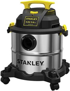STANLEY Wet Dry Vacuum, 5 Gallon Portable Shop Vacuum, 4 Horsepower, Stainless Steel Tank, 4.0 HP, Silver+Yellow, SL18115