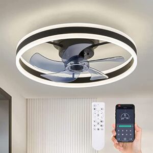 7PMBEANE Low Profile Ceiling Fans with Lights – 20″ Dimmable Flush Mount Ceiling Fan with Lights APP& Remote Control,Bladeless Ceilling Fan with 6 Reversible Speeds,3H Timings,Ceiling Fan for Bedroom