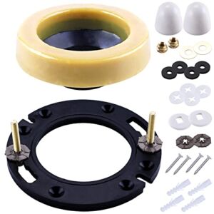Toilet Flange with Wax Ring for Toilets Replacement Kit includes Bolts PVC Toilet Flange Repair Kit for 3″ or 4″ Pipes, Fit Toilet Install & Repair