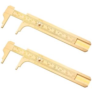 2 Pieces Brass Vernier Caliper Pocket Caliper Handy Caliper Measuring Tool Double Scale Sliding Gauge Mini Metal Pocket Ruler for Bead Wire Jewels Rings Measurement (Simple Style)