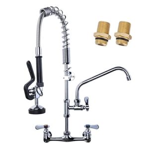 iVIGA Commercial Kitchen Faucet Wall Mount with Pre-Rinse Sprayer 8 Inch Center Wall Mount Kitchen Sink Faucet with 12″ Add-on Swing Spout 25″ Height Faucet with Pull Down Spray