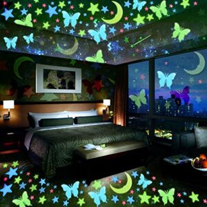 Glow in Dark Stars,Moon, Butterfly- Bright Multicolor Wall Stickers for Ceiling Decals-Bedroom Living Room Decor Kit for Kids Boys Girls (312PCS)