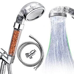 IAKLE Shower Head Ⅱ with Hose and Bracket, Vortex High Pressure Filtered Detachable 3 Setting Spray Water Saving Handheld Showerheads for Dry Skin & Hair, 1.6GPM
