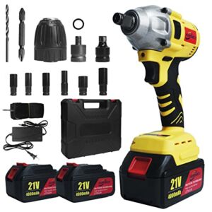 Cordless Impact Wrench 1/2 inch Driver, 21V 330N.m Torque Electric Brushless Wrench Tool with 2pcs 5Ah Battery and Charger, Impact Socket Set & Carry Case